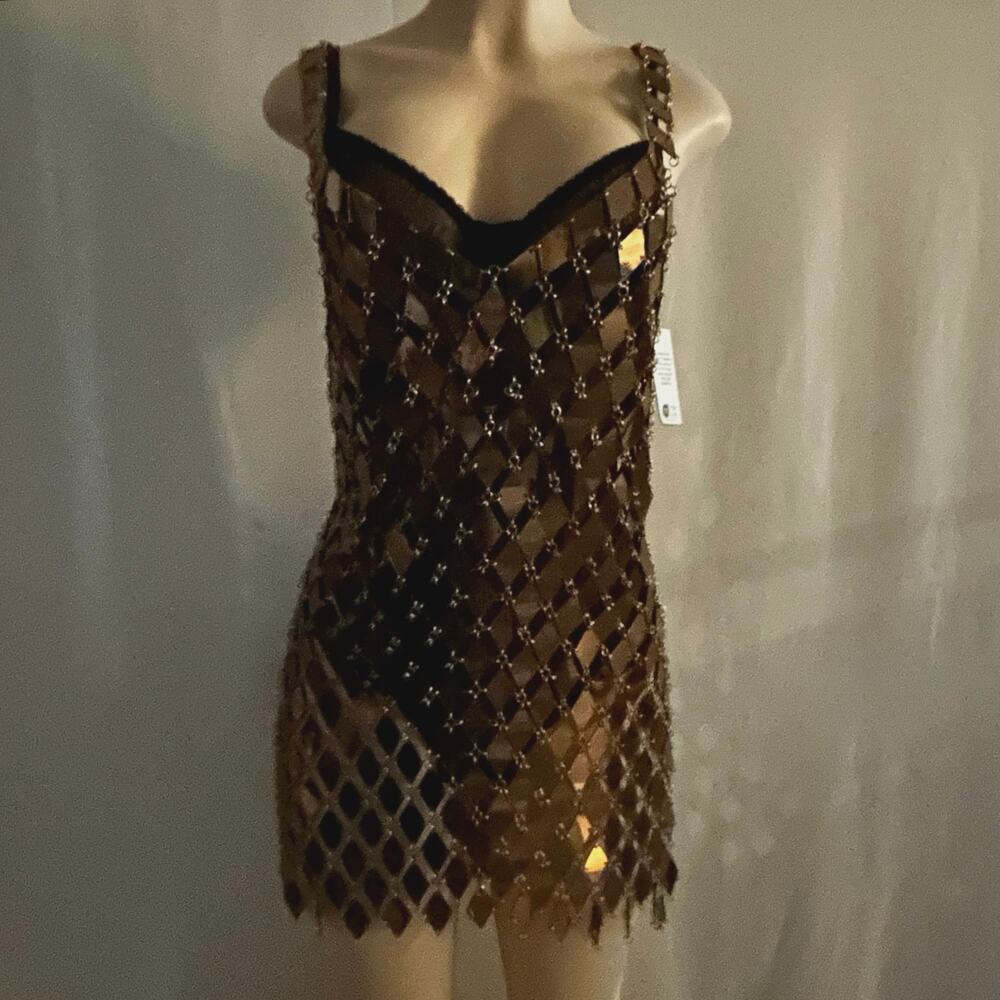 Handmade Mirrored Acrylic Tile Chainmail Overlay Dress Cyber Rave Festival